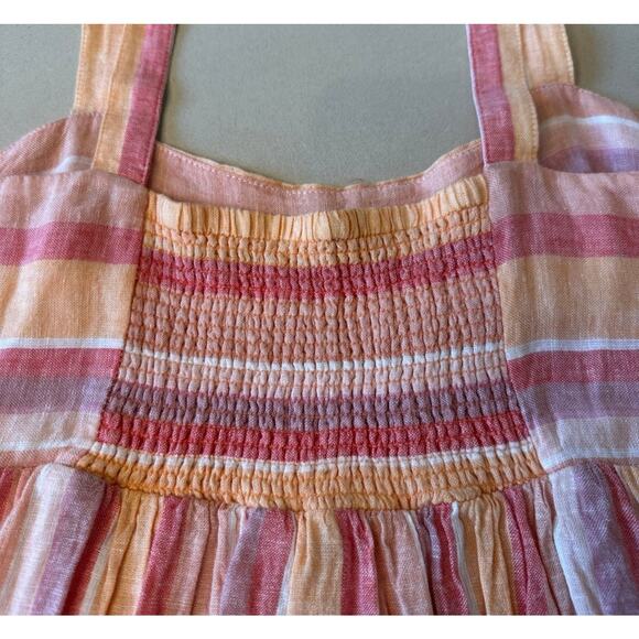 Rails Women's Sz Large Sadie Stripe Linen Dress Babydoll Tier Y2k Beach Smocked - Picture 4 of 7